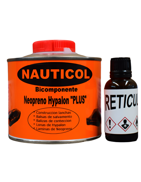 Pegamento para embarcaciones zodiac semirrígidas de neopreno, y un bote de reticulante.